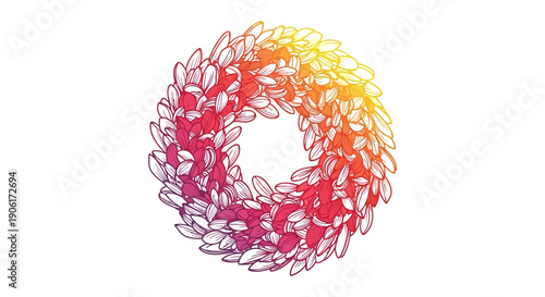 Vibrant gradient floral wreath design illustrating nature's beautiful color transitions