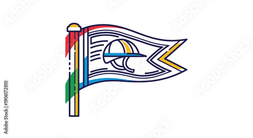 Colorful flag featuring a jockey helmet icon symbolizing equestrian sports and horse racing events