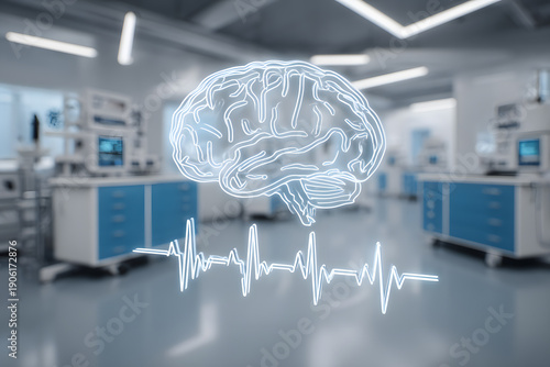 Wallpaper Mural Brain with heartbeat line shown in modern medical facility during daytime hours Torontodigital.ca