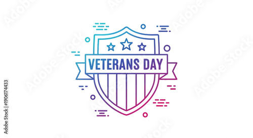 Vibrant gradient line art Veterans Day shield emblem honoring US military service and national