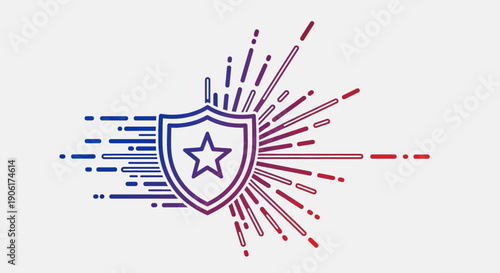 Dynamic digital security shield with star icon symbolizing swift data protection and technological