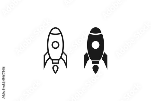 solid and outline icon of tourist rocket space