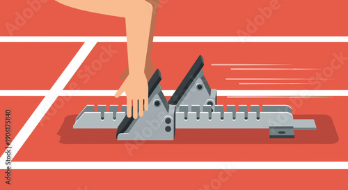 Athlete Ready to Sprint at Starting Line.