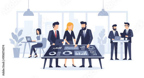 Business Professionals Working Together at Meeting Table.