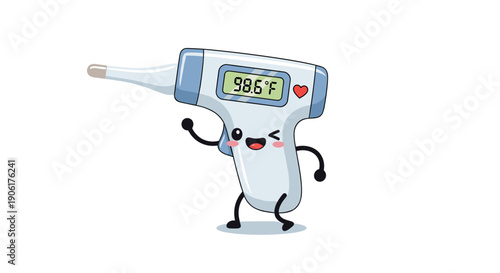Cartoon Thermometer Character with Happy Expression.