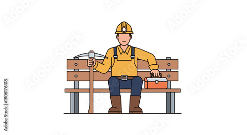 Construction Worker Sitting on Workbench.
