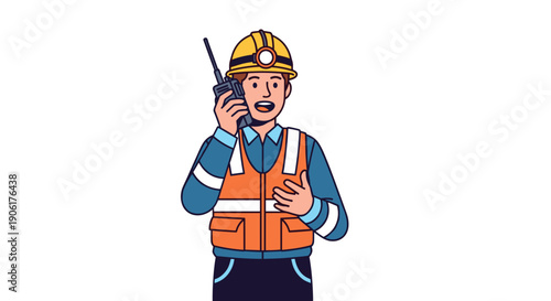 Construction Worker Talking on Radio Device.