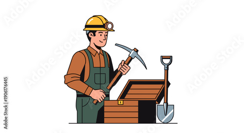 Construction Worker with Toolbox and Tools.