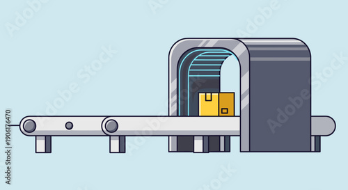 Conveyor Belt with Package in Scanner.