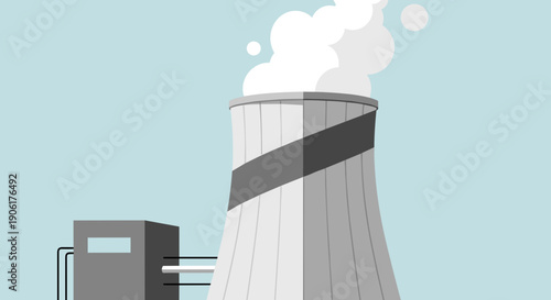 Cooling Tower with Steam Emission Illustration.