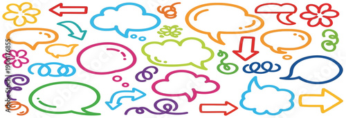  colorful speech bubbles and arrows on a white background 