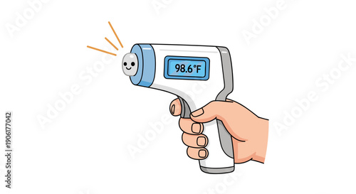 Hand Holding Infrared Thermometer Gun Device.