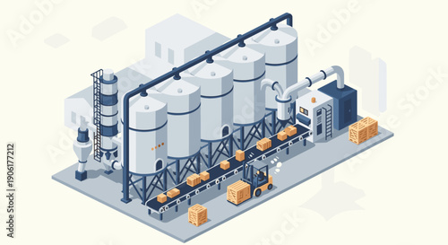 Industrial Facility with Tanks and Piping System.