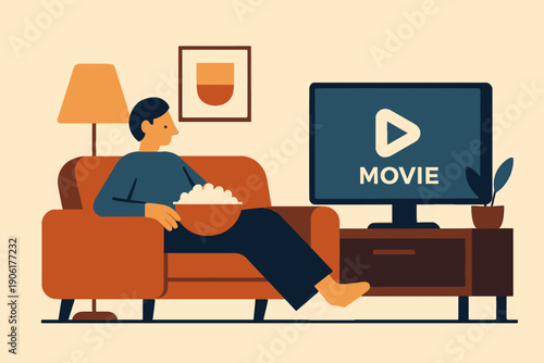 Person watching a movie at home with popcorn.