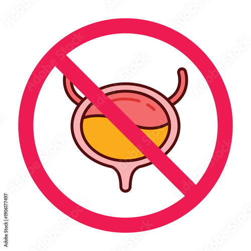 Forbidden sign with bladder icon, vector illustration