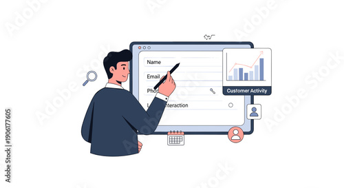 Man analyzing data on large computer screen.