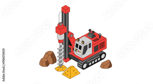 Red Toy Drilling Machine with Rocks.