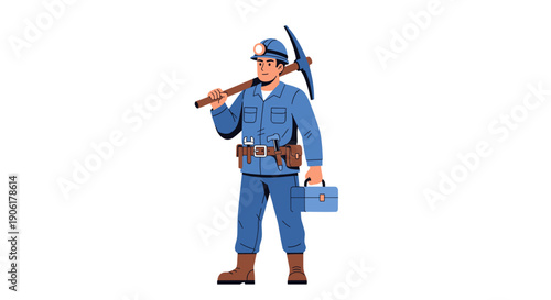 Toy Miner Figurine with Pickaxe and Lunchbox.