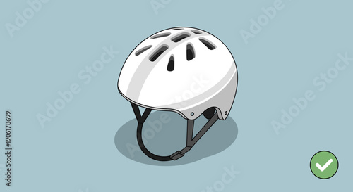 White Bicycle Helmet with Black Straps.