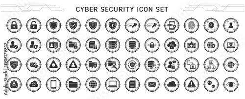 サイバーセキュリティの丸囲いアイコンセット｜ネットワーク・情報保護