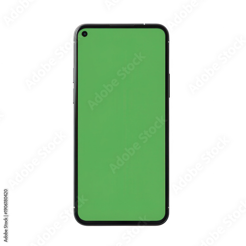 Modern Smartphone with Green Screen Display for Mockups, PNG isolated on transparent background