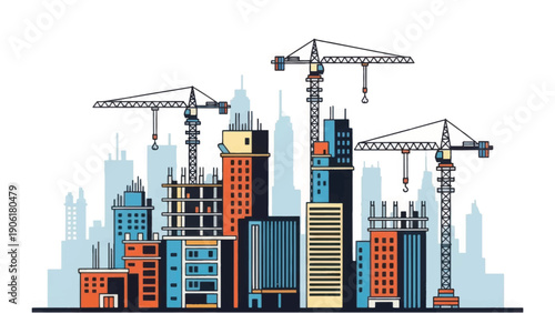 Cityscape with Cranes and Buildings.