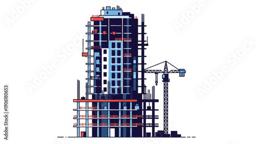 Construction Site with Crane and Building.