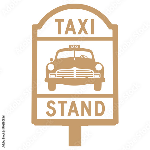 Taxi Stand Sign with Vintage Car Illustration