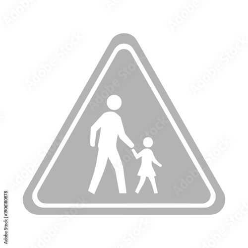 Pedestrian crossing warning sign featuring a silhouette of an adult walking with a child, indicating a safe passage area for pedestrians on roads