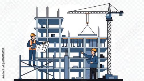 Construction Workers on Building Site.