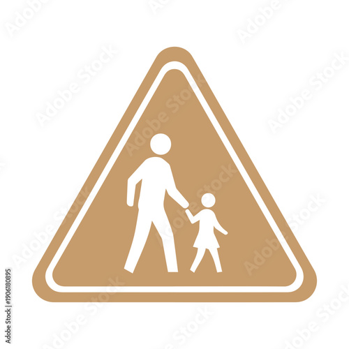 Pedestrian crossing sign with a parent and child walking, indicating a safe zone for people to cross the road