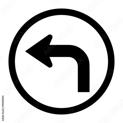 Circular directional sign indicating a sharp left turn ahead, a common traffic symbol used in road signage