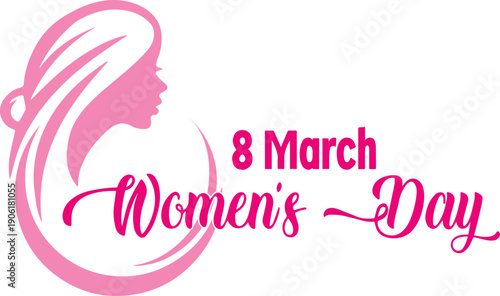 Elegant pink logo design celebrating 8 March Womens Day with a graceful female profile