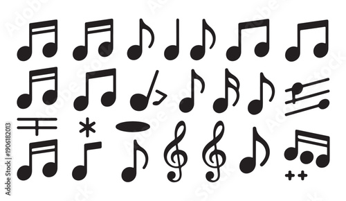 Collection of diverse musical notes and symbols isolated on white background vector