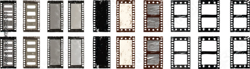 Set of film strip with grunge frames, vector design, on a transparent background