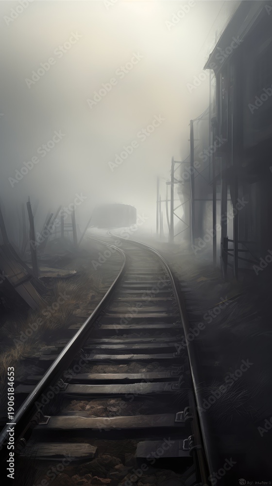 Fototapeta premium A train track with a train in the middle