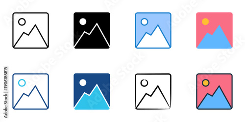 Image icons set multiple style collection. Editable stroke 

