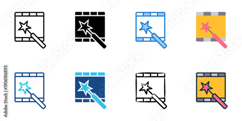 Visual effects icons set multiple style collection. Editable stroke 
