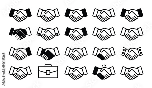 Set of various handshake icons representing business agreements deals and partnerships