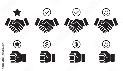 Handshake icons representing agreement, success, finance and happy deal outcomes