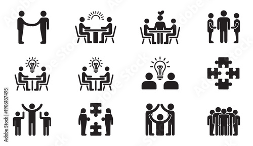 Business cooperation and creative teamwork icons for professional collaboration and success