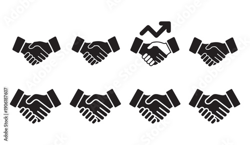 Business handshake icons with growth arrow symbol for financial success and market progress