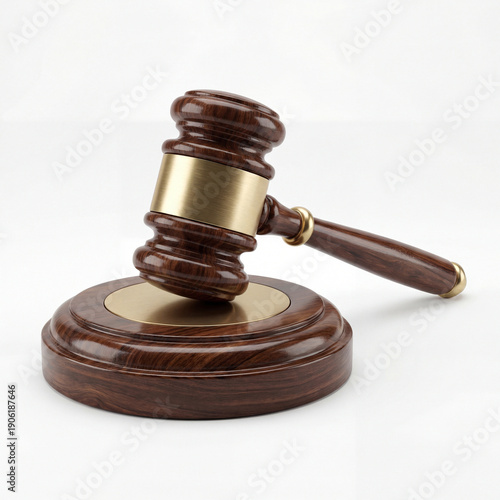 A classic wooden gavel and sounding block rest on a pristine white background, symbolizing justice and authority.