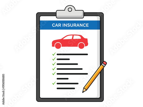 Car insurance application form with clipboard and pencil