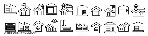  building icons set line vector 