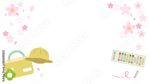 桜と幼稚園グッズのかわいい背景素材