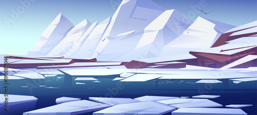 Arctic landscape with snow, mountains and ice