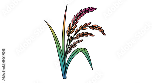 Colorful Gradient Rice Plant Illustration Showcasing Agricultural Harvest and Organic Growth Themes