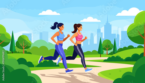Two Women Running in the Park