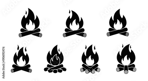 Burning Campfire With Wood Logs Silhouette For Camping And Outdoor